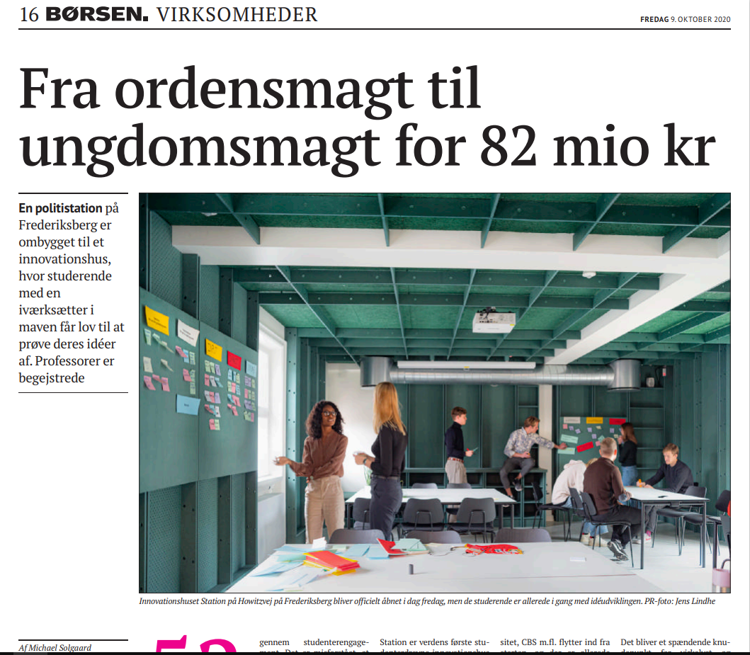 Bertelsen & Scheving Arkitekter Børsen Artikel i Børsen om Bertelsen & Scheving Arkitekters arbejde med at ombygge en gammel politistation til et innovationshus for unge iværksættere.